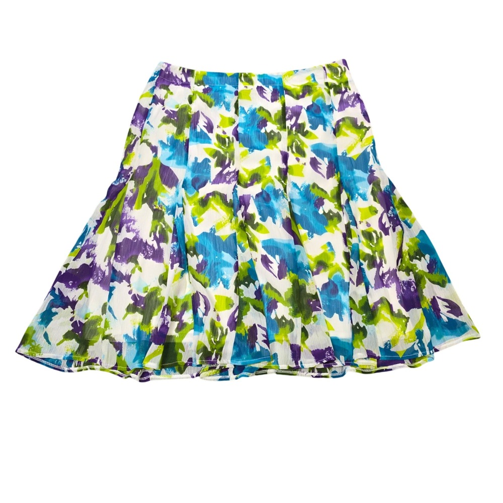 Cato Watercolor Floral Pleated Skirt Women's Size 14 Blue Purple Green Lined